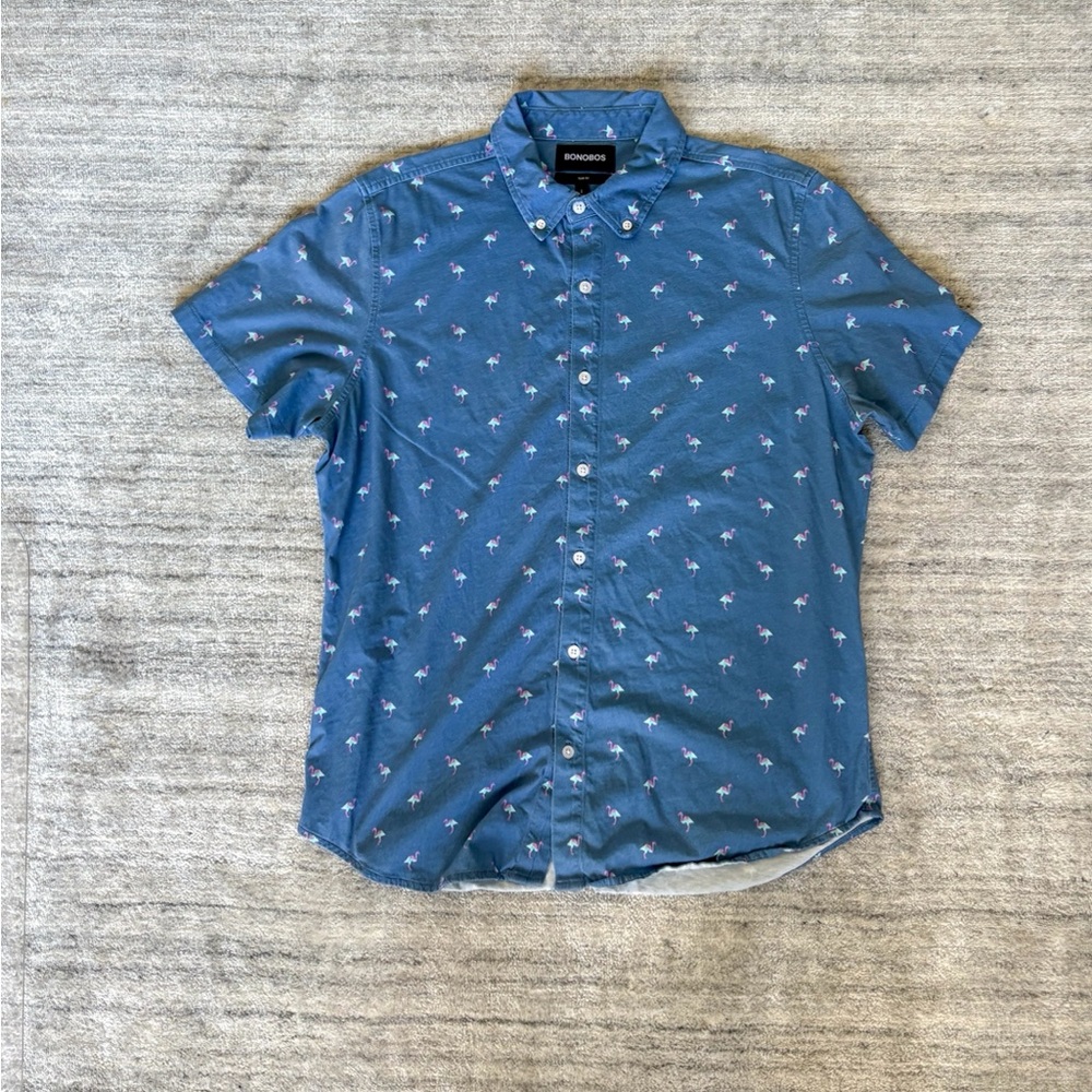 Bonobos Stretch Button-Down Shirt – Blue Flamingo Print